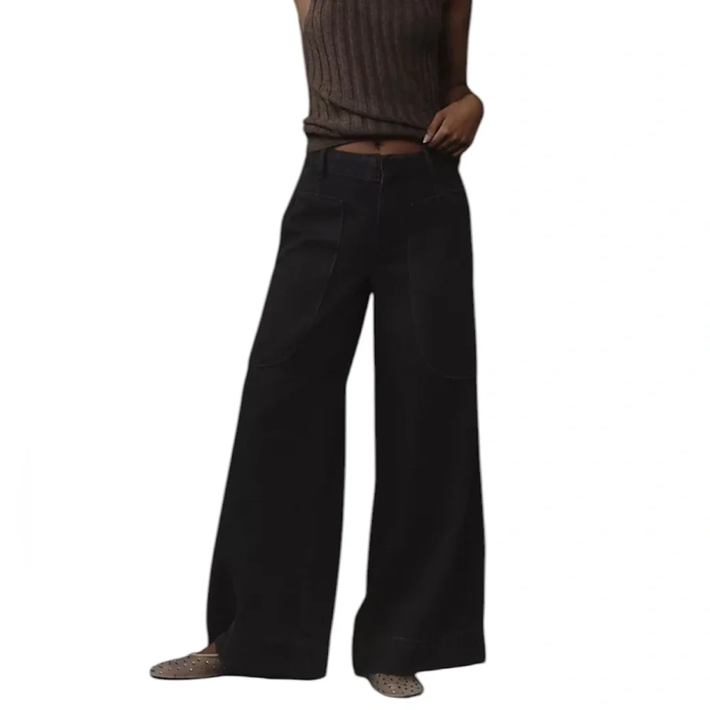 ANTHROPOLOGIE Wide-Leg Black Pants - Picture 2 of 8